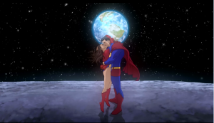 All Star Superman Superman and Lois kissing on the moon